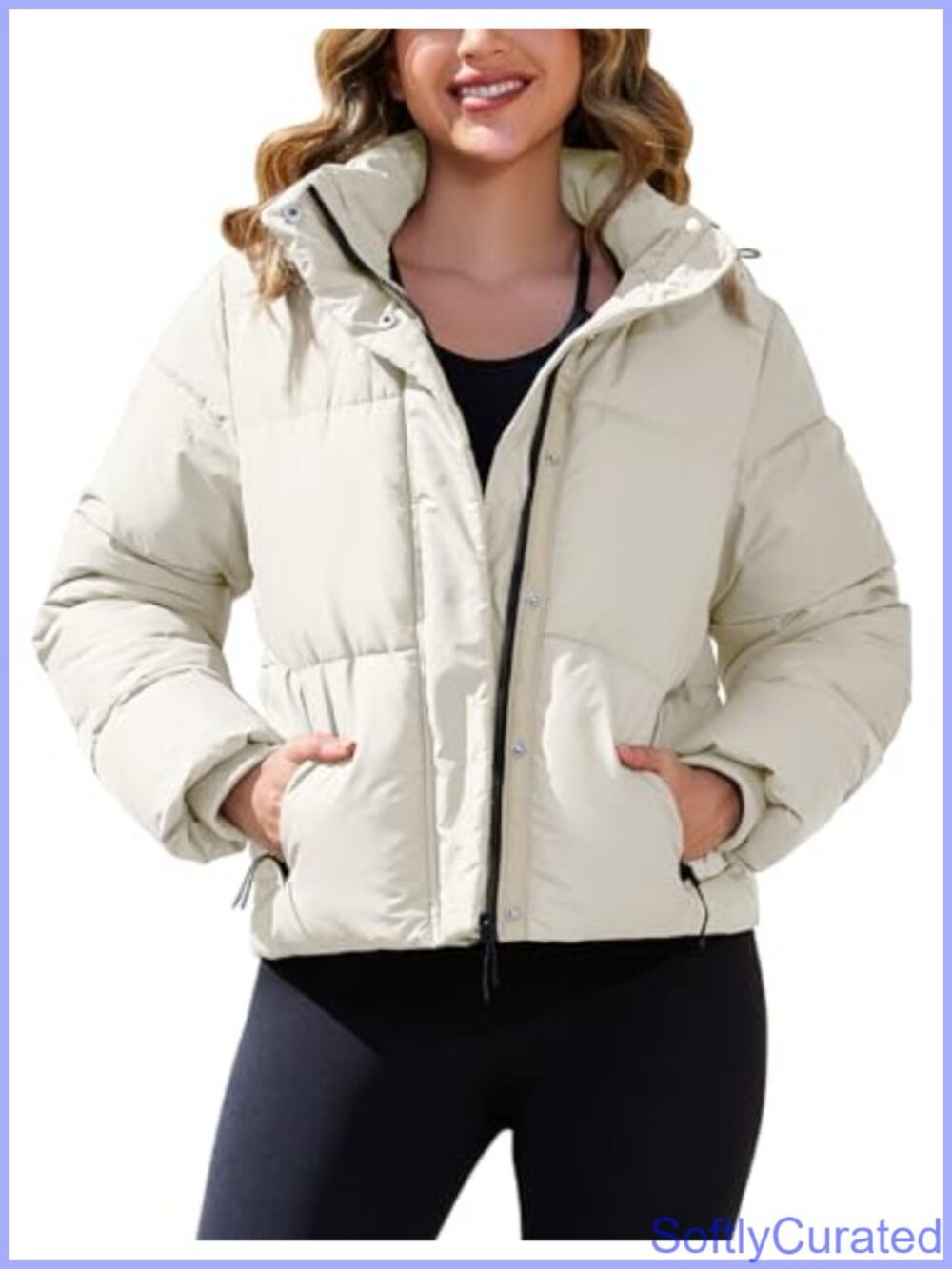 Cropped Puffer Jacket Full Zip Quilted Winter Coat